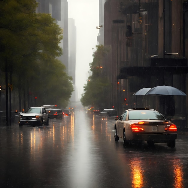 Красивый вид на дорогу во время дождя американский город