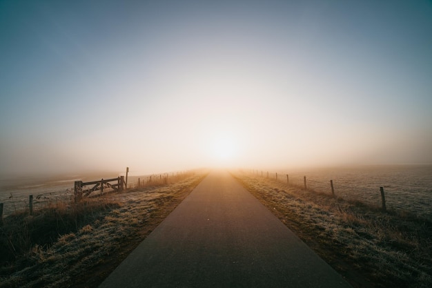 Beautiful view of a road at sunset or sunrise in Middelburg, Zeeland, The Netherlands