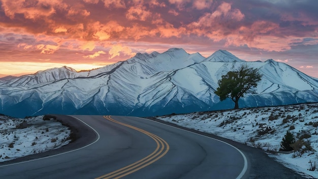 驚くべき山々のある道路の美しい景色