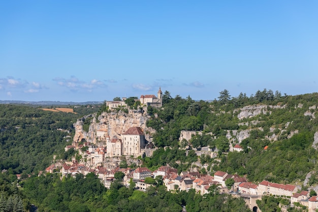 Beautiful view of Rocamadour castle and medieval village, Occitania, Southwestern France