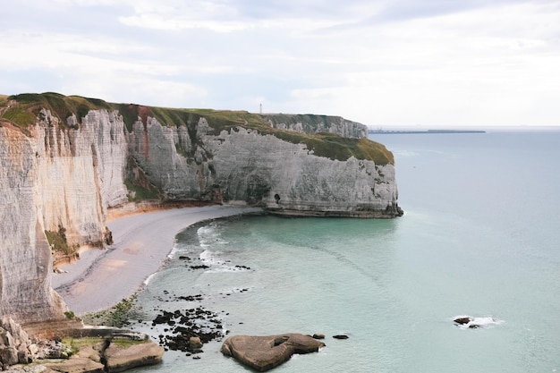 Beautiful view of the rocky beach in Etretat