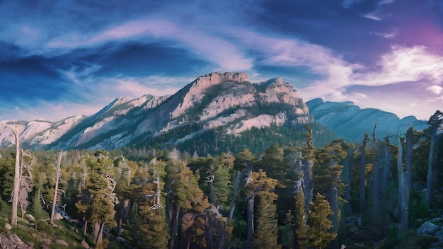 Beautiful view of rocky mountains with trees