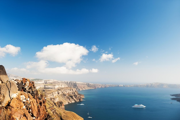 Beautiful view of the sea and islands. Santorini island, Greece.