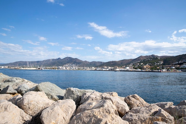 Beautiful view of the sea sky city and mountains Landscape