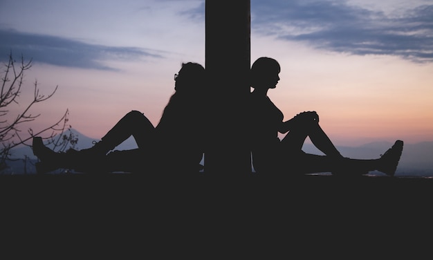 Beautiful view silhouette of woman.