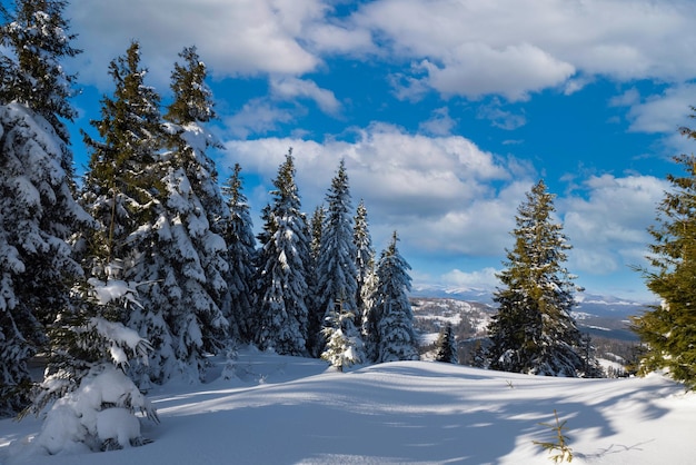 Beautiful view of the ski slope on a sunny winter