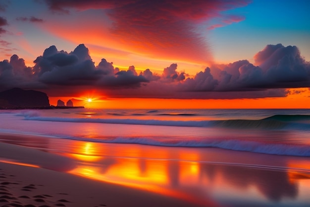 Красивый вид на небо на закате на пляже