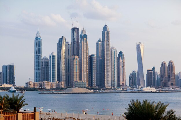 Beautiful view of the skyscrapers in Dubai at dawn