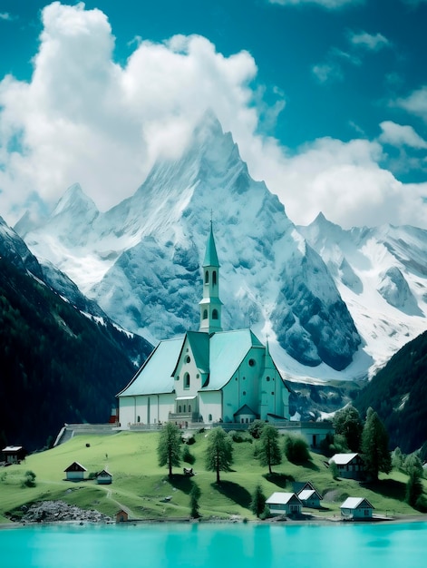 Beautiful view of St Mary's Church in Zermatt Switzerland