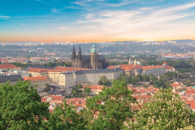 Beautiful view of St. Vitus Cathedral, Prague Castle and Mala Strana in Prague, Czech Republic