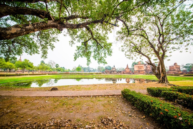 A beautiful view of Sukhothai Historical Park located in Thailand