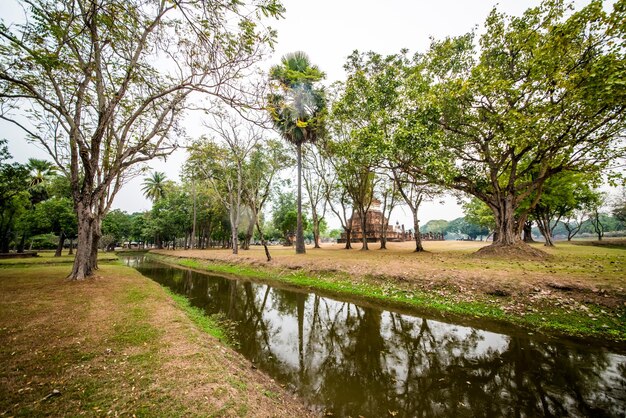 A beautiful view of Sukhothai Historical Park located in Thailand