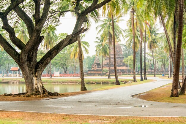 A beautiful view of Sukhothai Historical Park located in Thailand