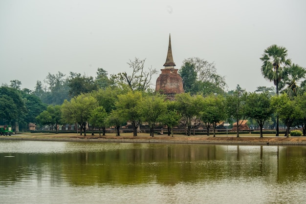 A beautiful view of Sukhothai Historical Park located in Thailand