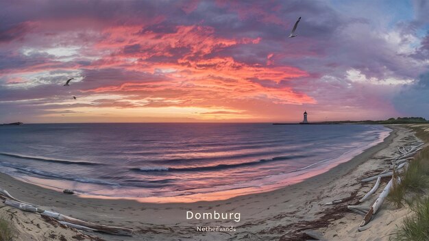 Photo beautiful view of the the sunset and the ocean in domburg netherlands