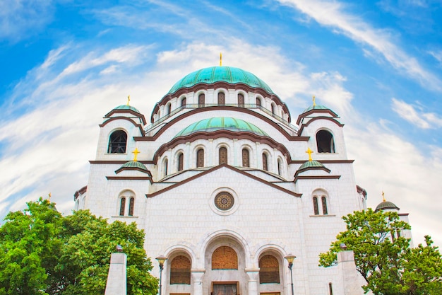 Beautiful view of the temple of St. Sava in Belgrade, Serbia on a sunny say