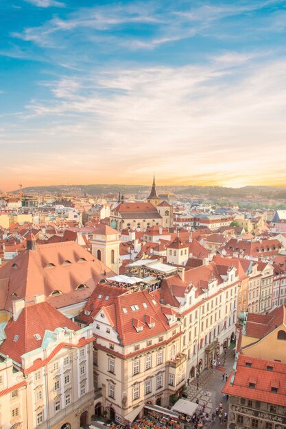 Beautiful view of tiled roofs in Prague's historic district, Czech Republic