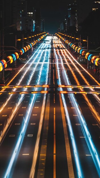 Beautiful view of transportation lights on the road at night time