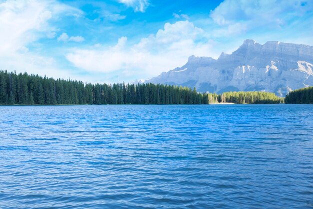 Beautiful view of two jake lake in banff national park in canada