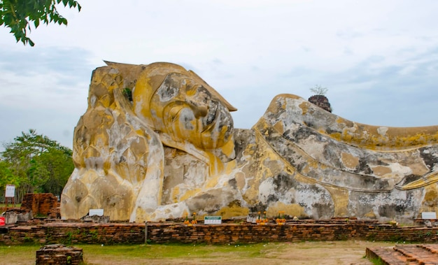 A beautiful view of Wat Lokaya Sutharam temple located in Ayutthaya Thailand