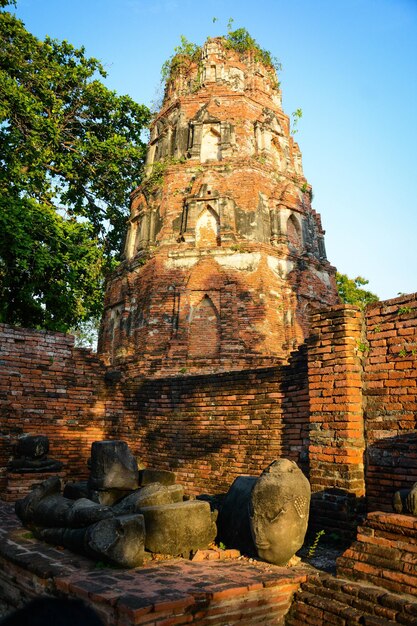 A beautiful view of Wat Mahathat temple located in Ayutthaya Thailand