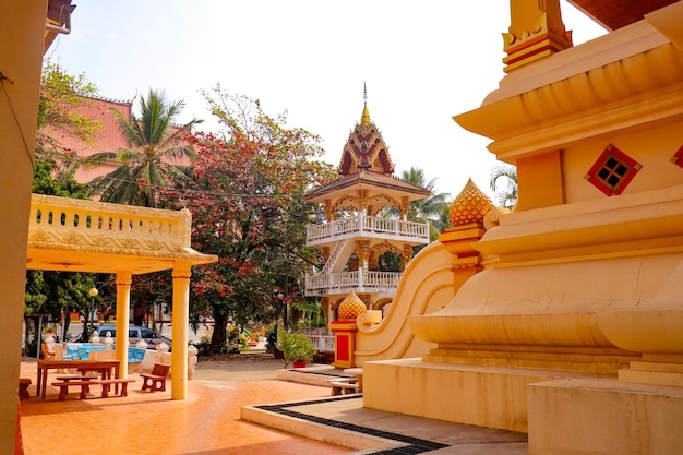 A beautiful view of Wat Pha That Luang temple located in Vientiane Laos