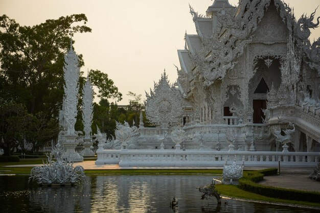 A beautiful view of Wat Rong Khun the White temple located in Chiang Rai Thailand