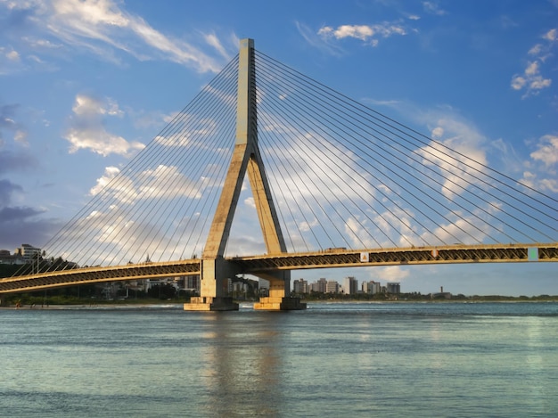 Beautiful view with the cablestayed Jorge Amado Bridge in Ilheus Bahia Brazil