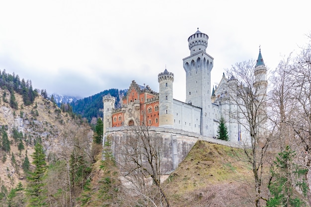 세계적으로 유명한 노이 슈반 슈타인 성 (Neuschwanstein Castle), 19 세기 로마네스크 리바이벌 궁전 (Romanesque Revival Palace)은 루드비히 2 세 왕을 위해 독일 바바리아 남서부 퓌센 (Fusen) 근처의 거친 절벽에 세워졌습니다.