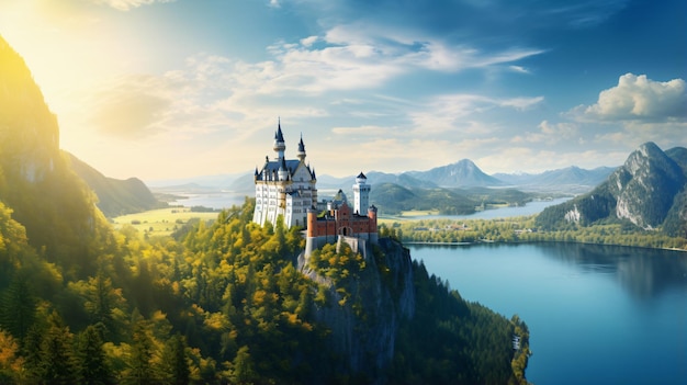 세계적으로 유명한 노이슈반슈타인 성의 아름다운 전망