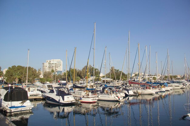 Beautiful view of the yacht parking in Larnaca Cyprus