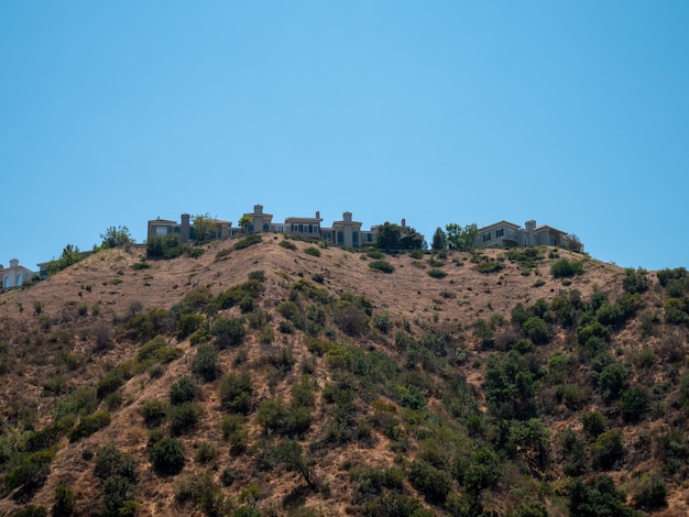 Beautiful views of hillside homes in Los Angeles in summer.