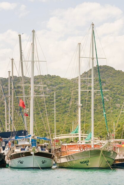 Beautiful views of the marina Yacht moored near a rocky shore