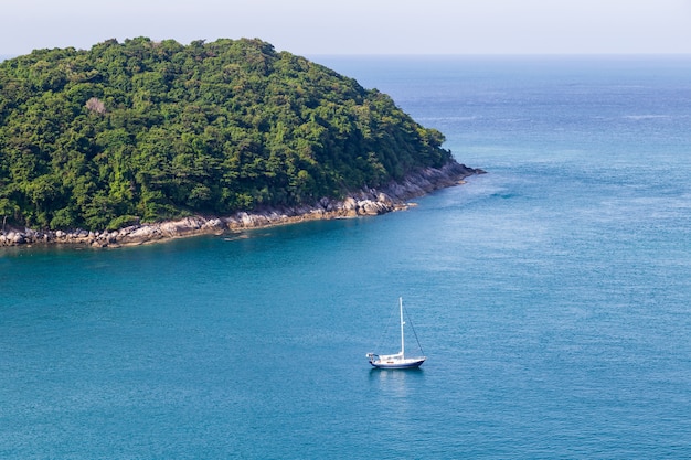 Beautiful views point that offers a panoramic view of the sandy beaches of Phuket Island on sunny days, Phuket, Thailand