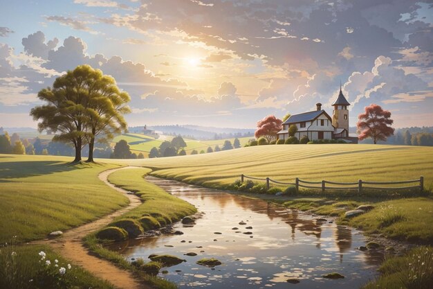 Beautiful village landscape wallpapers and backgrounds ai generated