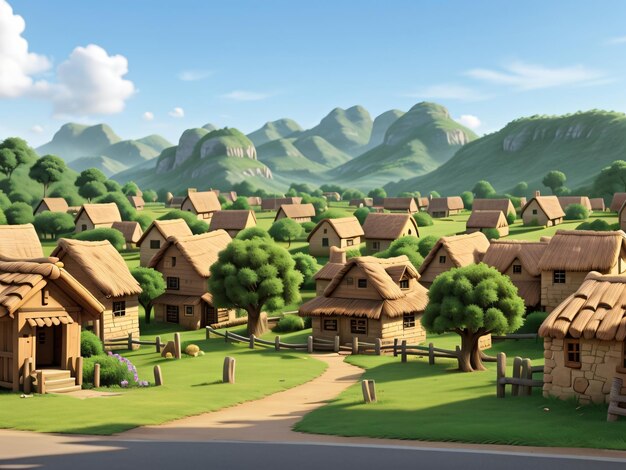 Photo beautiful village picture cartoon style