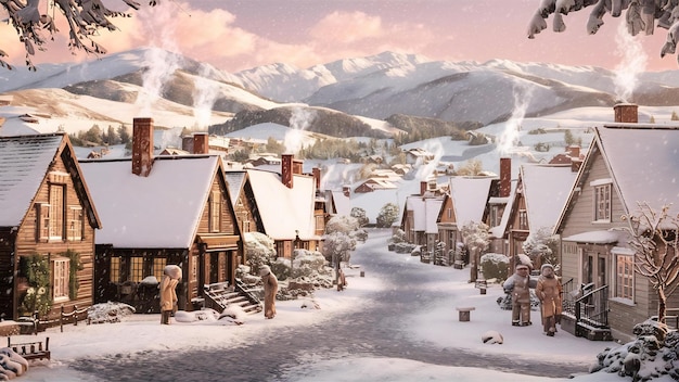 Beautiful village in a snow covered mountain