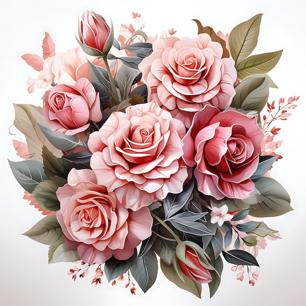 Beautiful vintage floral bouquet with roses and leaves Vector illustration