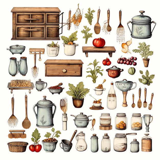 Photo beautiful vintage kitchen clipart illustration