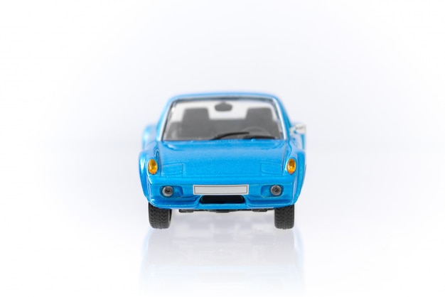 Beautiful vintage and retro model blue car with front view profile