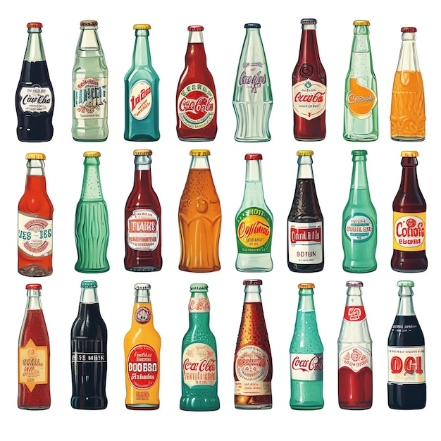 beautiful Vintage soda bottles clipart illustration