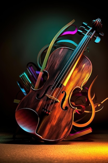 Foto bellissimo violino su sfondo scuro ia generativa