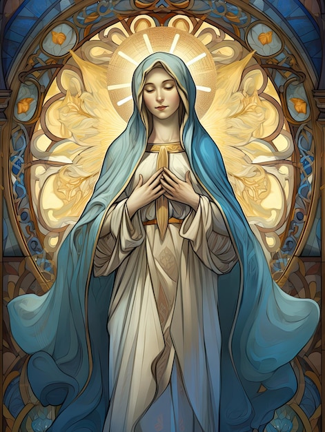 美しい聖母マリア聖母が描いたスタイルのキリスト教の聖母の神のアートワークのイラスト