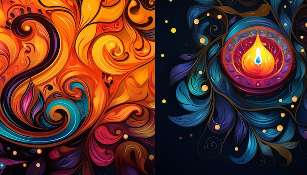 beautiful vivid color designs in the style of Diwali