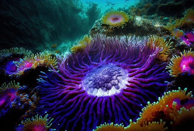 Beautiful vivid sea anemone in a tidal pool in the ocean