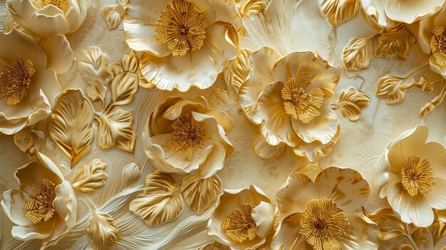 Photo beautiful voluminous flowers stucco molding on a plaster wall