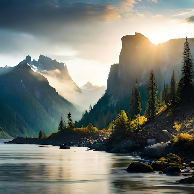 Photo beautiful wallpaper of blue sky and sea with rock mountain