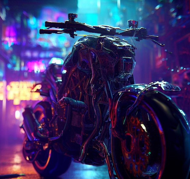 Beautiful Wallpaper cyberpunk bike racer punker illustration image scene colourful view portrai