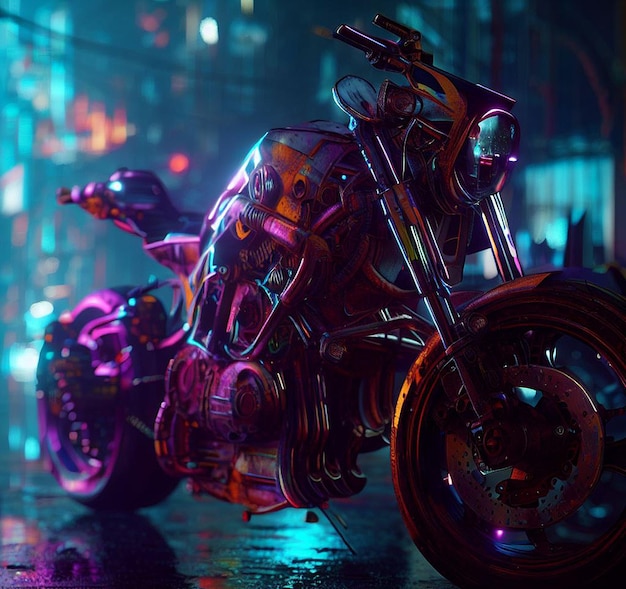 Beautiful Wallpaper cyberpunk bike racer punker illustration image scene colourful view portrai