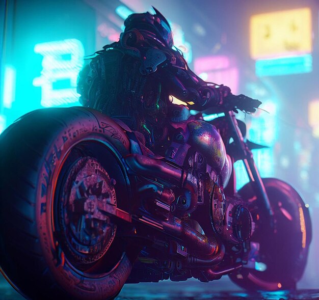 Beautiful Wallpaper cyberpunk bike racer punker illustration image scene colourful view portrai